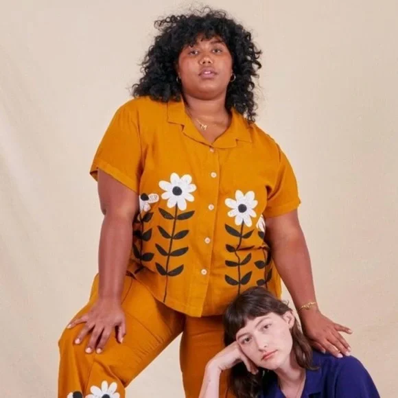 Big Bud Press Paintstamp Daisy Button Up Shirt in Spicy Mustard - Picture 5 of 9